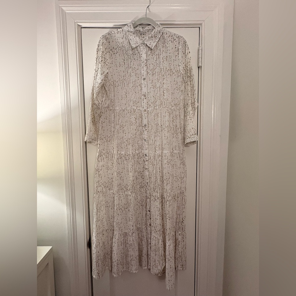 Women's White and Brown Casual Button Down dress